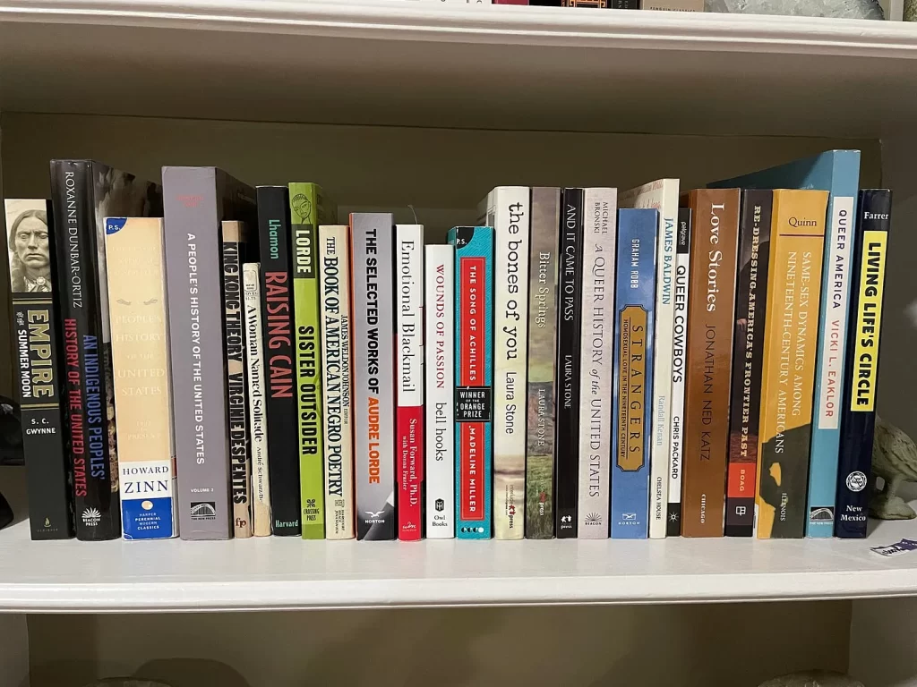 LGBTQ books on a shelf